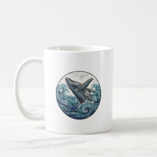 Mug Illustration à l'encre de baleine à bosse et vague