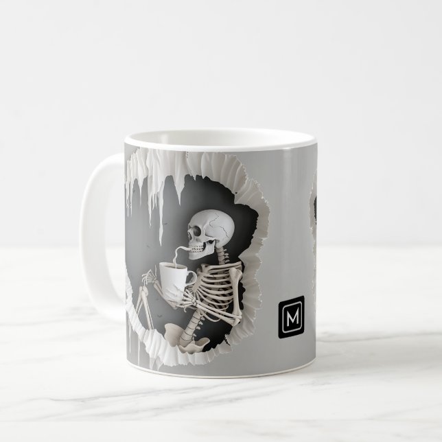 Mug Illustration Abstraite éffrayante Skeleton 3D Hall (Devant gauche)