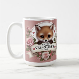 Mug Illustration adorable de Fox avec Rose