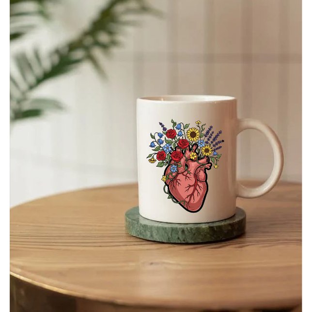 Mug Illustration anatomique du cœur floral (Créateur téléchargé)