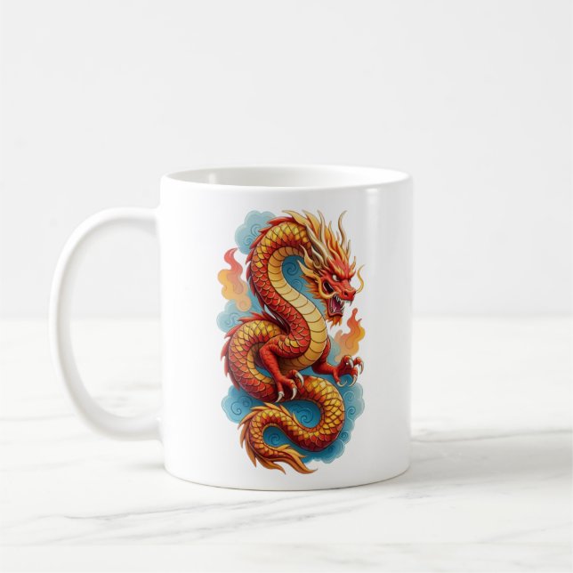 Mug Illustration ardente du dragon rouge chinois-67561 (Gauche)