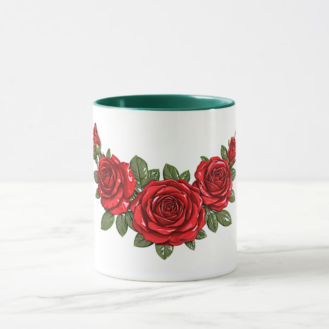 Mug Illustration botanique de roses rouges (Centre)