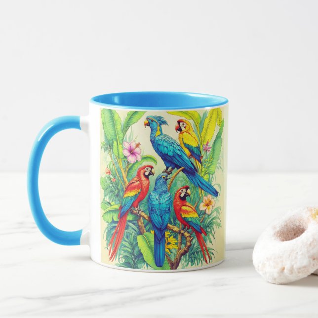 Mug Illustration botanique d'oiseaux tropicaux (Avec donut)