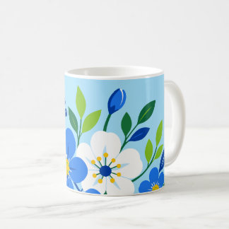 Mug Illustration botanique florale bleue et blanche