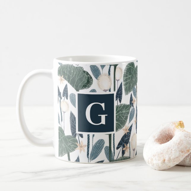 Mug Illustration botanique Plante Maman Monogramme (Avec donut)