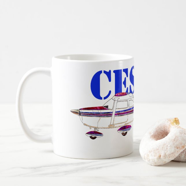 Mug Illustration Cessna 172 Skyhawk Texte Gras Design (Avec donut)