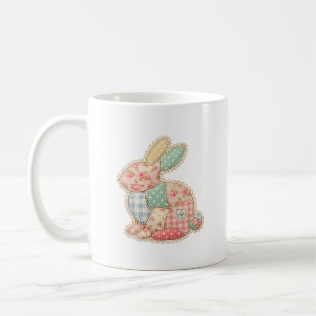 Mug Illustration charmante de lapin en patchwork (Gauche)