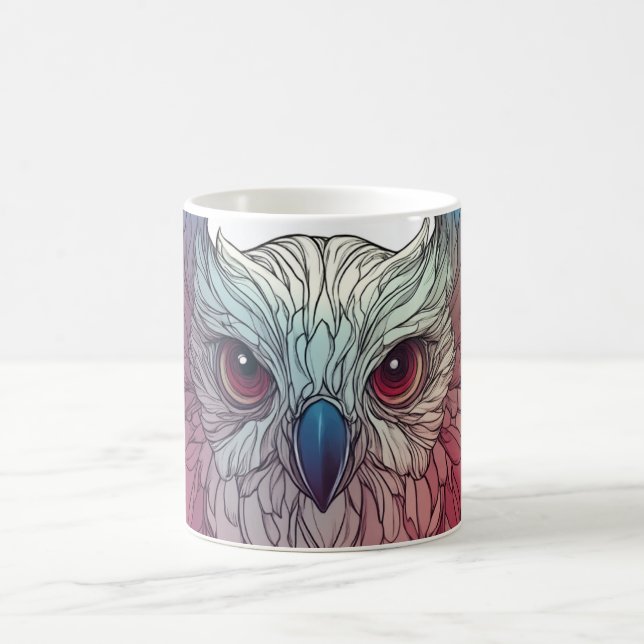 Mug illustration colorée du visage d'un hibou, (Centre)