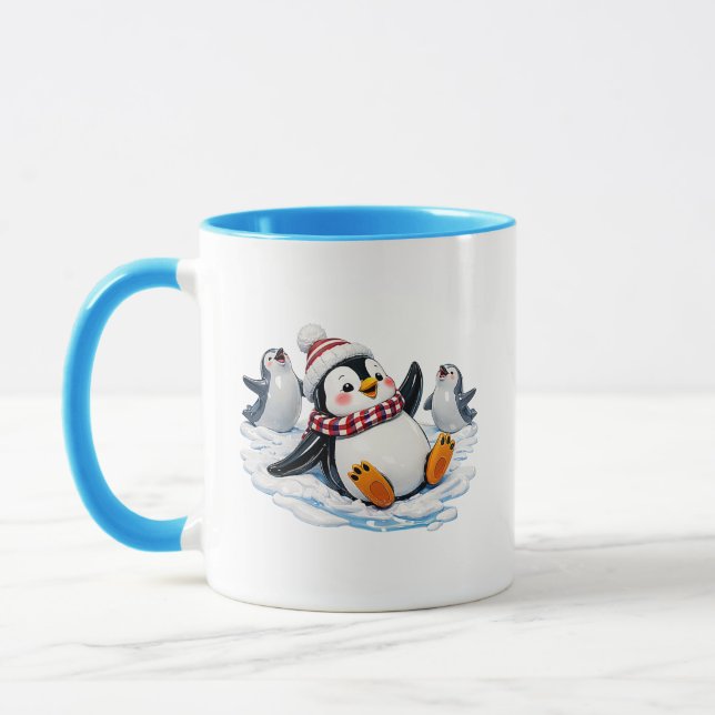 Mug Illustration d'adorables manchots en hiver (Gauche)