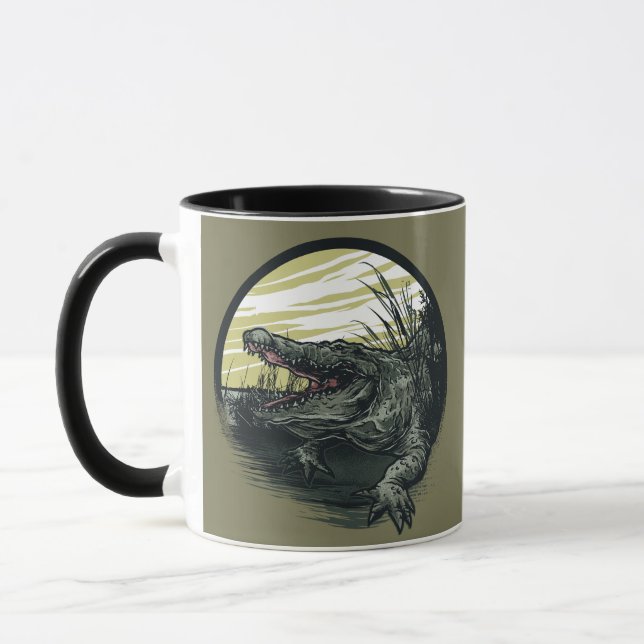 Mug Illustration d'art de marais à alligator féroce (Gauche)