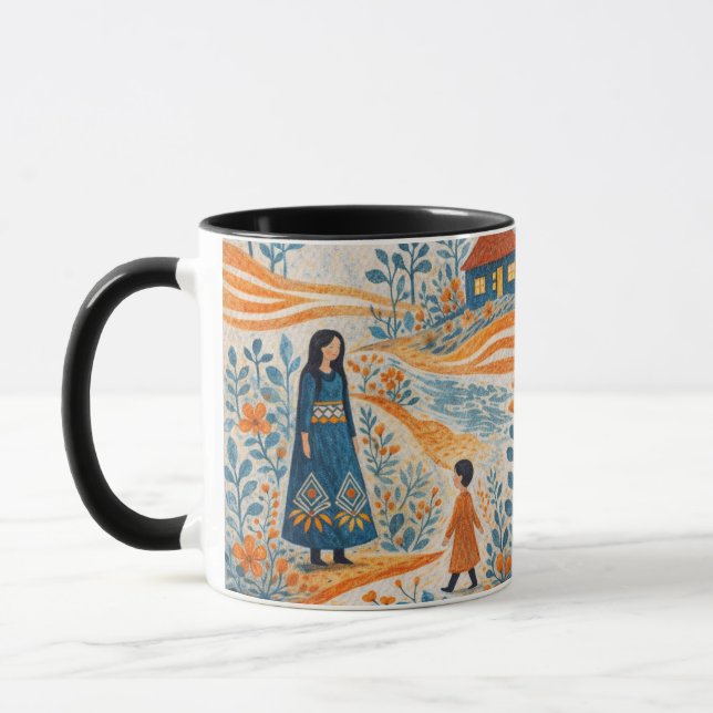 Mug Illustration d'art folklorique fantaisiste de mère (Gauche)