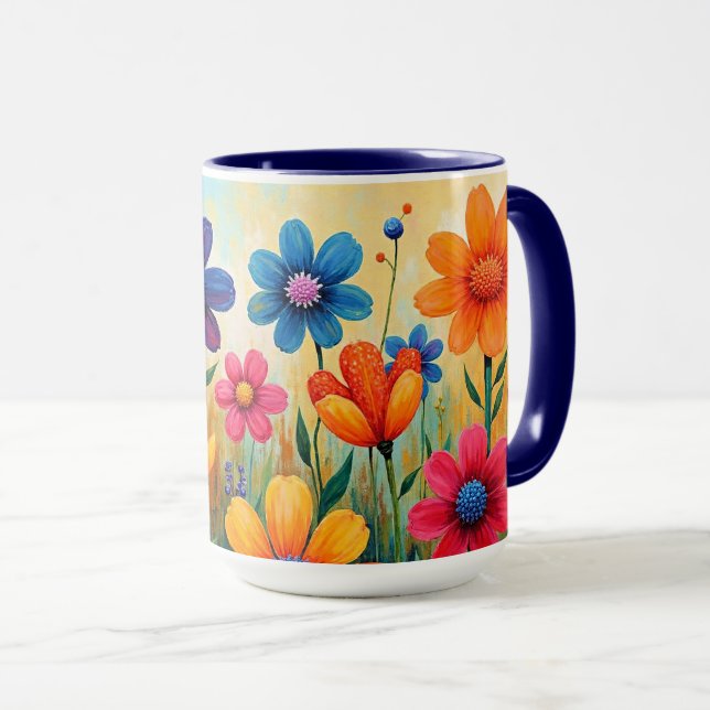 Mug Illustration d'art folklorique floral (Devant droit)