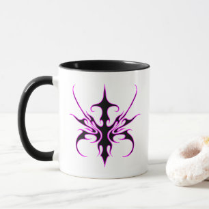 Mug Illustration d'art linéaire tribal noir et rose in