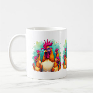 Mug Illustration d'art pop rétro d'un coq hipster drôl