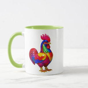 Mug Illustration d'art populaire de coq coloré