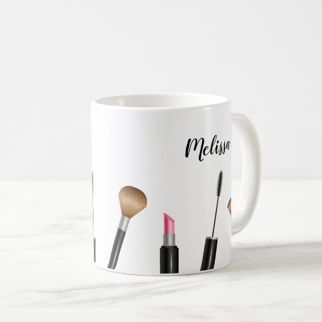 Mug Illustration d'articles de maquillage et nom perso (Devant droit)