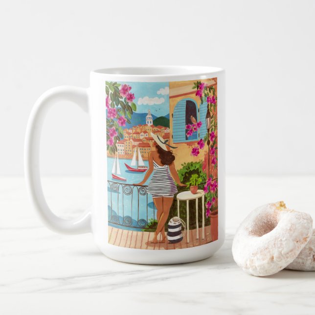 Mug Illustration de balcon méditerranéen Café (Avec donut)