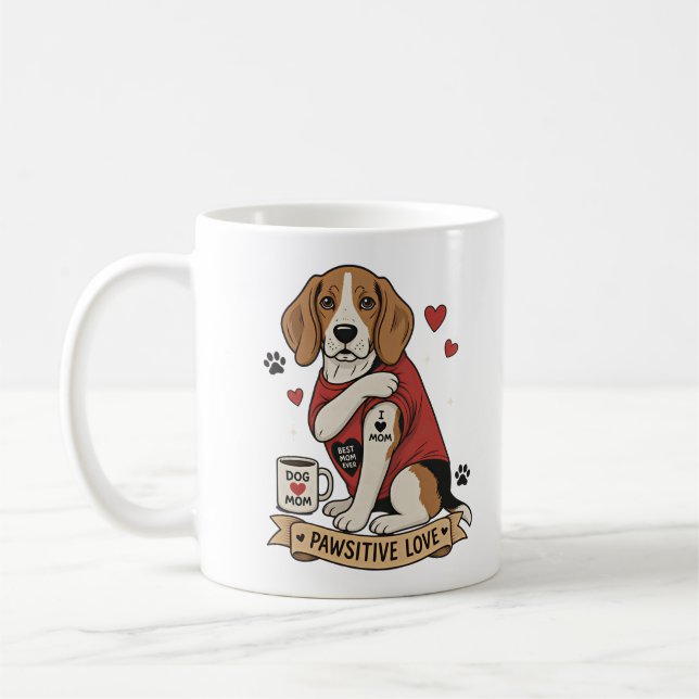 Mug Illustration de Beagle tatoué I Heart Mom (Gauche)