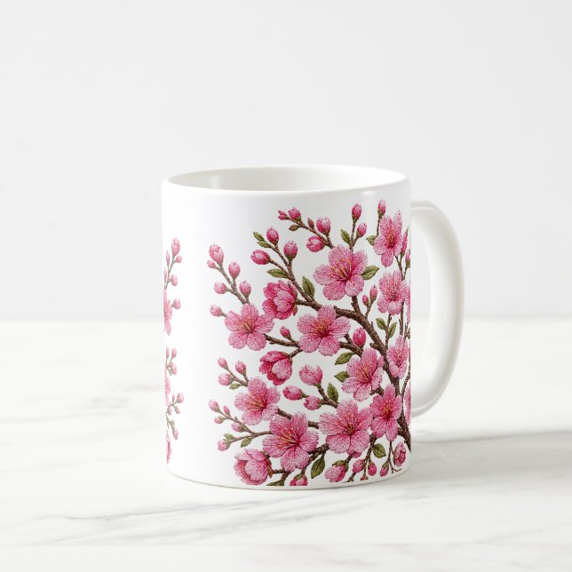Mug Illustration de branche de sakura brodée en faux 3 (Devant droit)