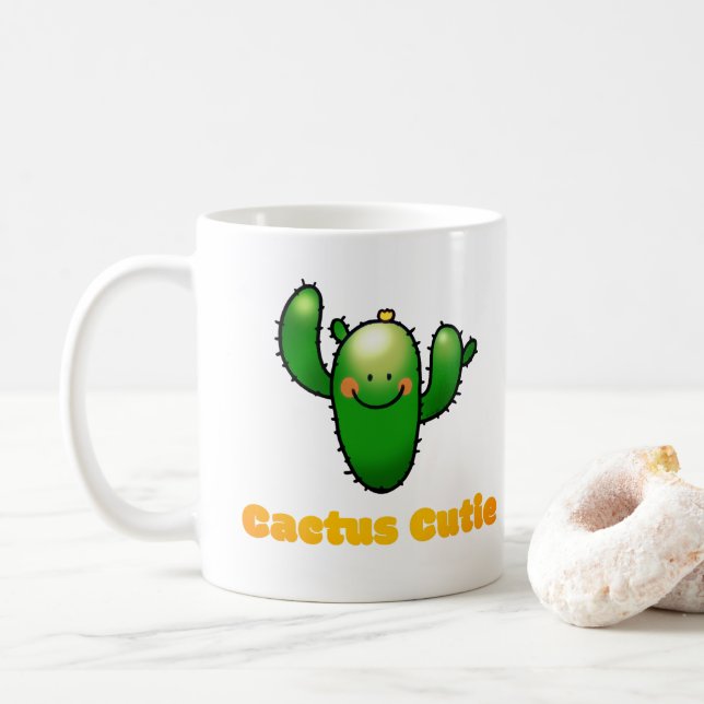 Mug Illustration de cactus souriant mignon (Avec donut)