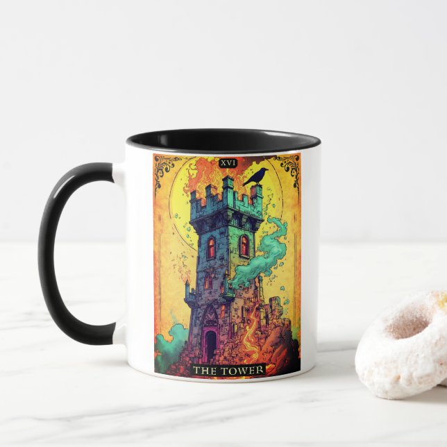Mug Illustration de carte de tarot, La Tour (Avec donut)