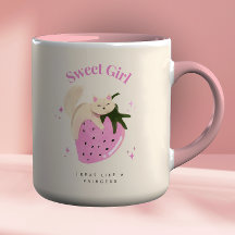 Illustration de chat aux fraises rose aquarelle