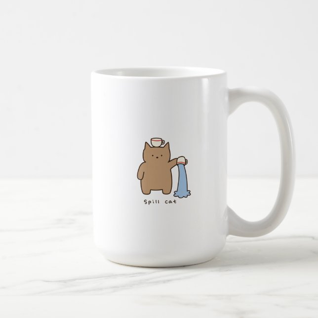 Mug Illustration de chat brun kawaii qui renverse de l (Droite)