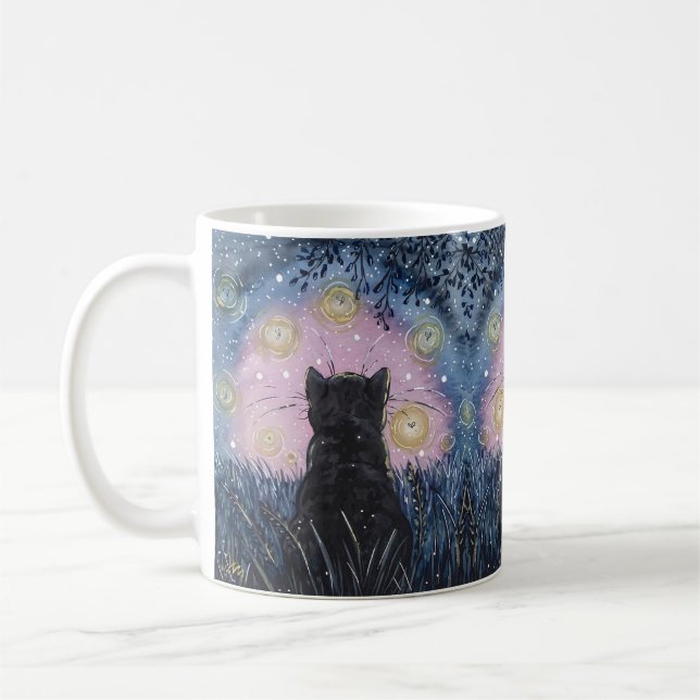 Mug Illustration de chat de lucioles mystiques (Gauche)