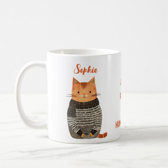 Mug Illustration de chat ironique avec nom Drôle Cat C (Gauche)