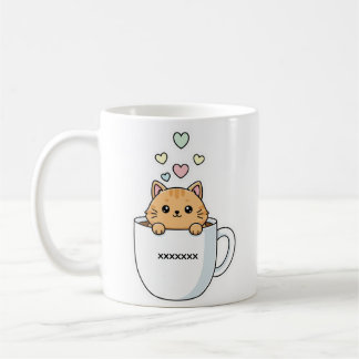Mug Illustration de chat kawaii et cœurs de café
