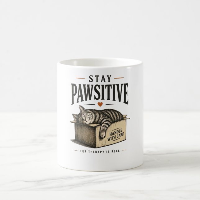 Mug Illustration de chat mignon restez positif (Centre)