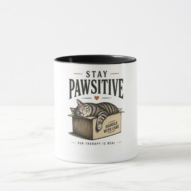 Mug Illustration de chat mignon restez positif (Centre)