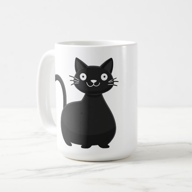 Mug Illustration de chat noir drôle aux grands yeux et (Devant gauche)