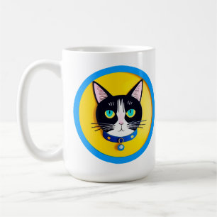 Mug Illustration de chat noir et blanc aux yeux bleus