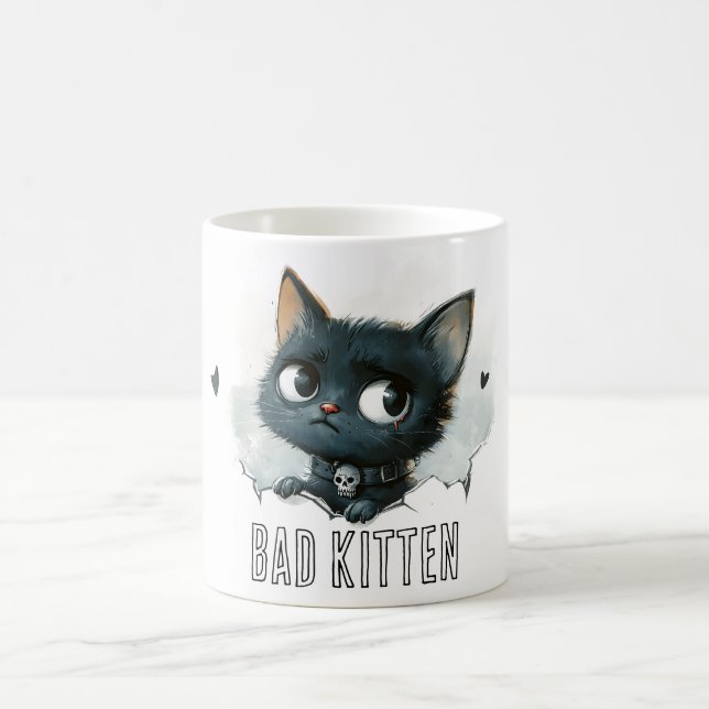 Mug Illustration de chaton edgy - Texte "Mauvais Chato (Centre)