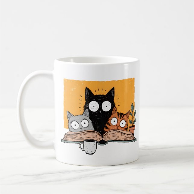 Mug Illustration de chats amusants en lecture (Gauche)