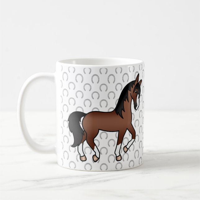 Mug Illustration de cheval brun mignon en train de tro (Gauche)