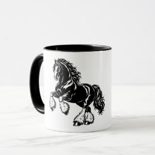 Mug Illustration de cheval de trait Shire noir et blan