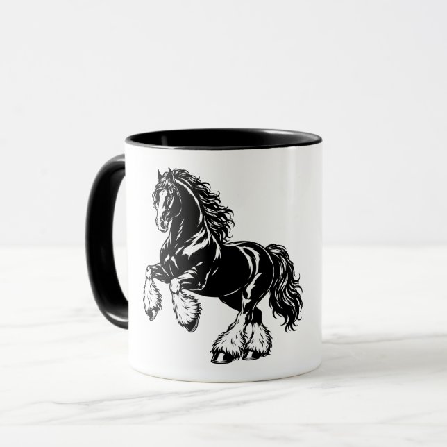 Mug Illustration de cheval de trait Shire noir et blan (Devant gauche)