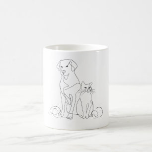 Mug Illustration de chien et de chat en ligne tracée à