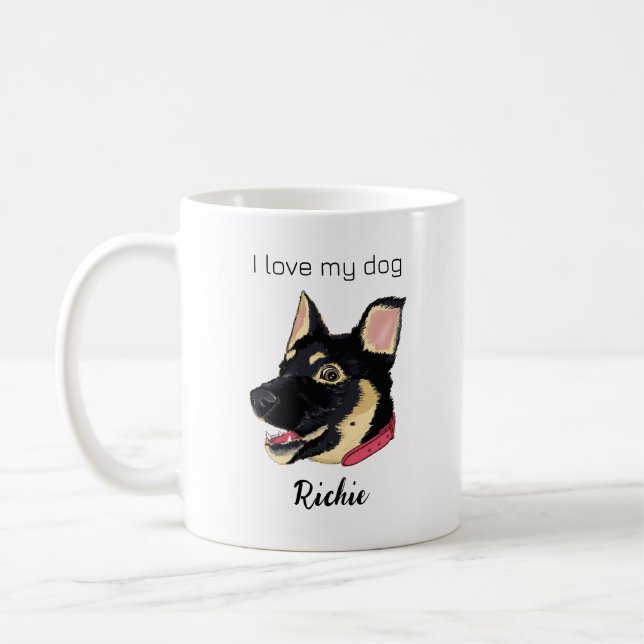 Mug Illustration de chiot GSD Monogramme Cadeau pour a (Gauche)