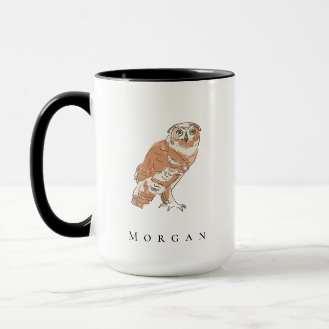 Mug Illustration de chouette personnalisée avec nom (Gauche)