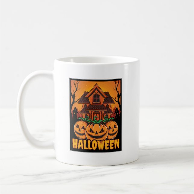 Mug Illustration de citrouille de maison hantée Hallow (Gauche)