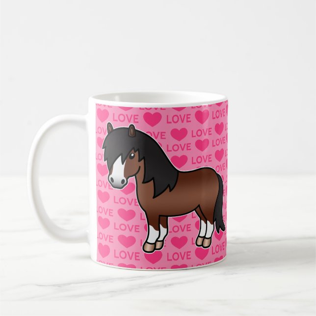 Mug Illustration de dessin animé de poney Shetland bru (Gauche)