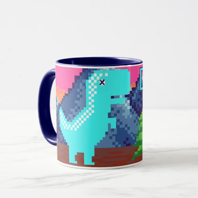 Mug Illustration de dinosaure pixelisée drôle pour jou (Devant gauche)