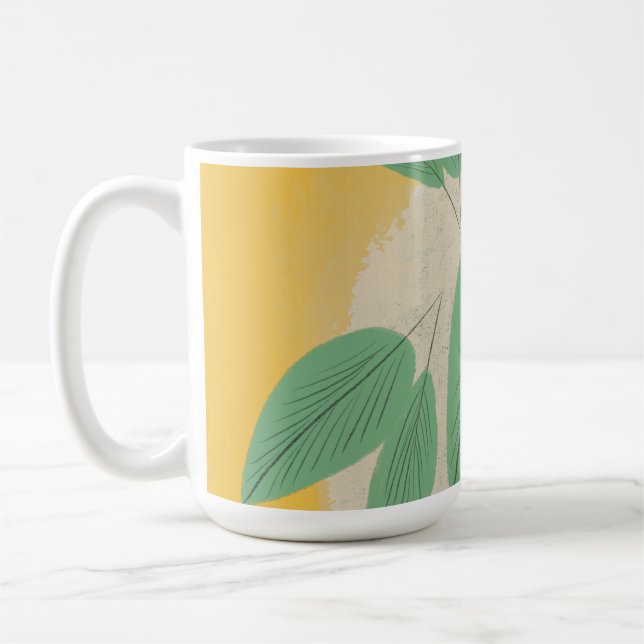 Mug Illustration de feuilles abstraites de verdure jau (Gauche)