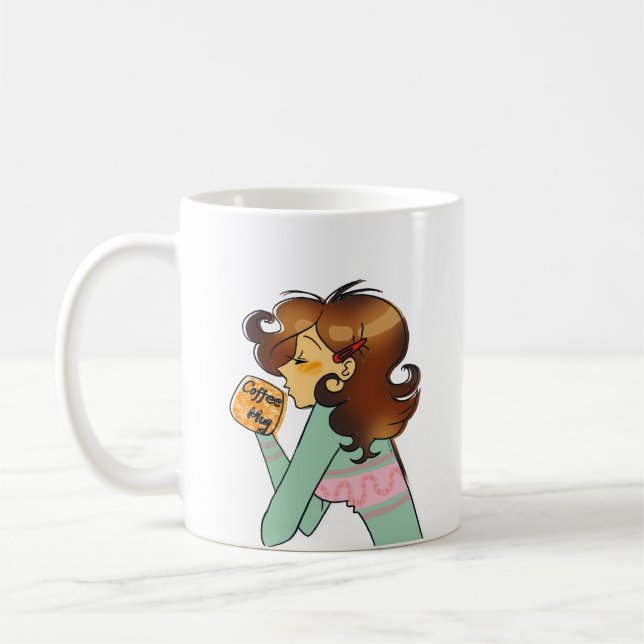 Mug Illustration de fille au café cosy du matin (Gauche)