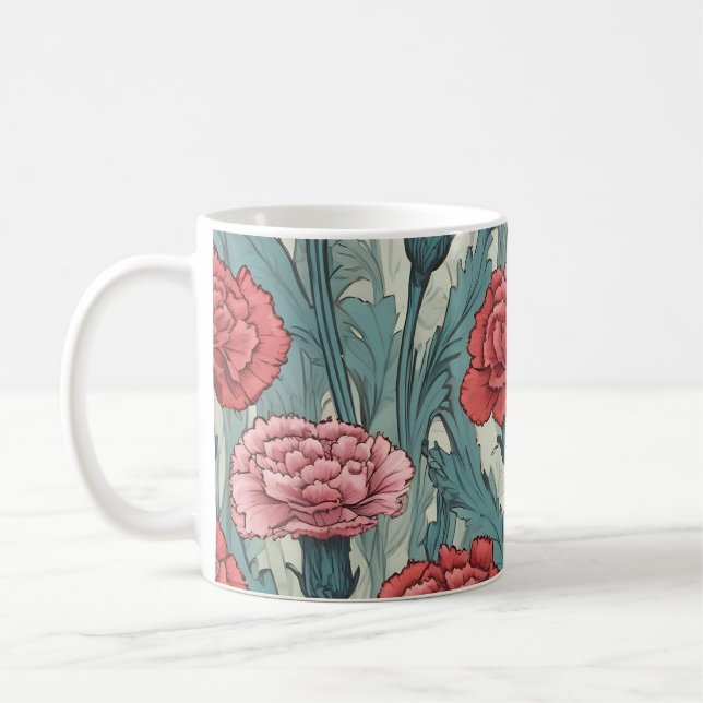 Mug Illustration de fleur de caronations roses (Gauche)