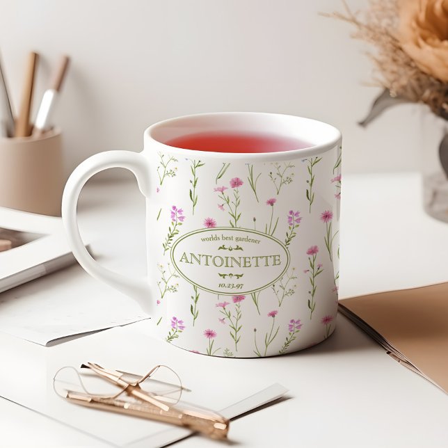 Mug Illustration de fleurs roses avec nom et message d (Créateur téléchargé)