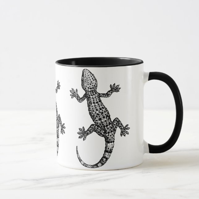 MUG ILLUSTRATION DE GECKO LIZARD EN NOIR ET BLANC (Droite)